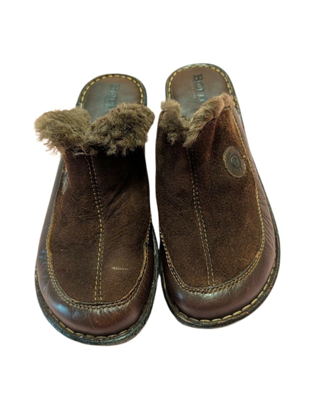 Born Brown Faux Fur Lined Mule Clogs - Picture 3 of 9